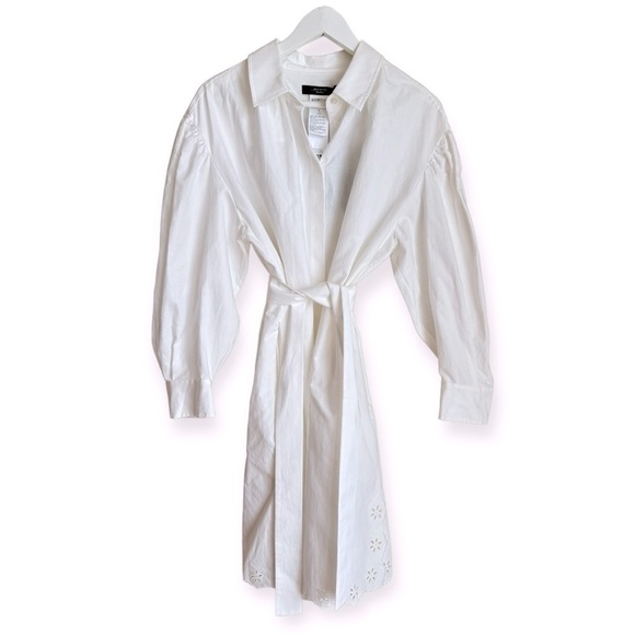 MAX MARA Corinto Linen Blend White Button Down Belted Shirt Dress Size L NEW - Picture 4 of 16